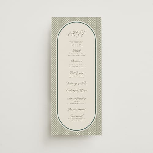 This is a moss unique wedding programs with standard by Kelly Watkins called literary printing on signature in standard