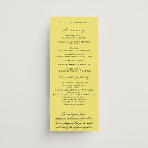 This is a lemon unique wedding programs with standard by Ani Somi called in lights printing on signature in standard