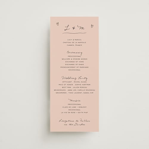 This is a blush unique wedding programs with standard by Ani Somi called ballpoint suite printing on signature in standard