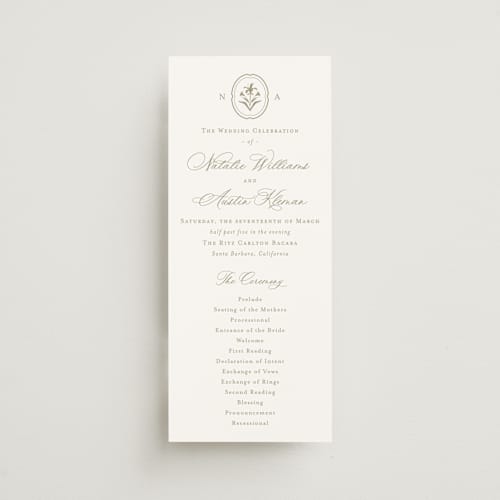 This is a paris rain unique wedding programs with standard by Jennifer Postorino called calia printing on signature in standard