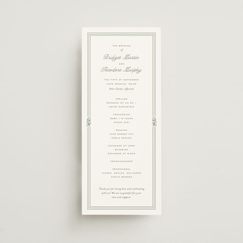 This is a leaf unique wedding programs with standard by Kate Ahn called court printing on signature in standard