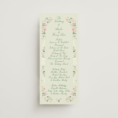 This is a spring unique wedding programs with standard by Phrosné Barwood called spring draped garland printing on signature in standard