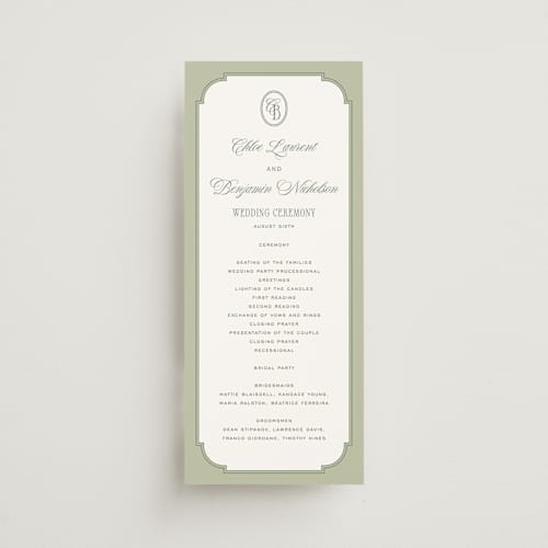 This is a moss unique wedding programs with standard by Kelly Schmidt called woods printing on signature in standard