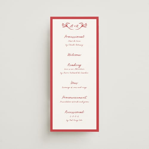 This is a brick unique wedding programs with standard by Julia Liverton called love in bloom printing on signature in standard