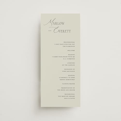 This is a spring unique wedding programs with standard by Kelly Schmidt called scripted initials printing on signature in standard