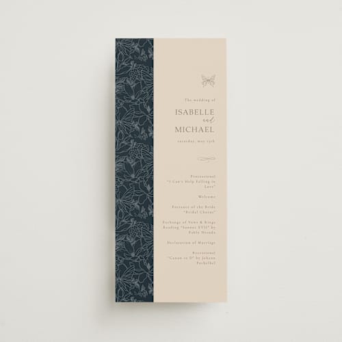 This is a sky unique wedding programs with standard by Sabrin Deirani called magnolias printing on signature in 4x9