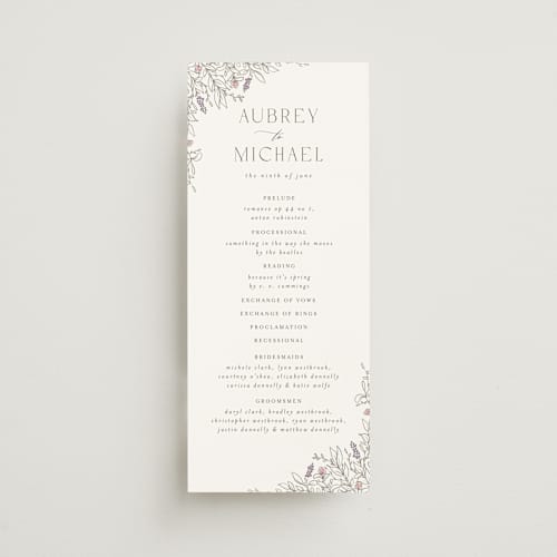 This is a ravello unique wedding programs with standard by Anne Ciotola called cottonwood printing on signature in 4x9
