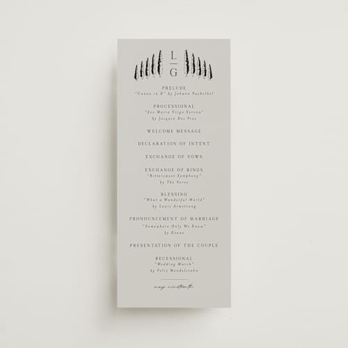 This is a noir unique wedding programs with standard by Shiny Penny Studio called countryside villa printing on signature in 4x9