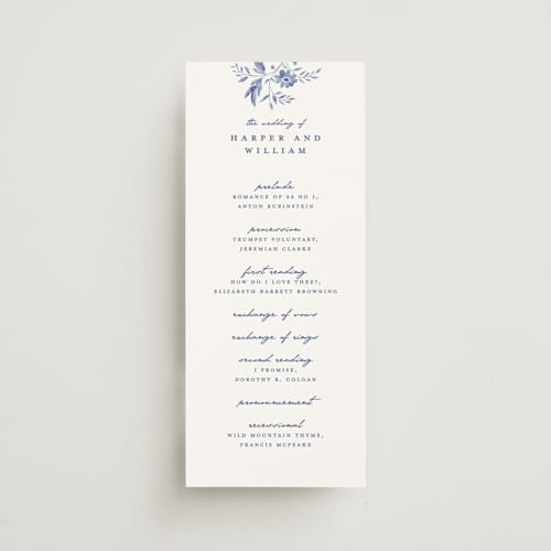 This is a willow unique wedding programs with standard by Susan Zinader called daisy toile printing on signature in 4x9