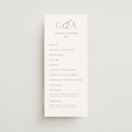 This is a cotton unique wedding programs with standard by Vanessa Doyle called contemporary printing on signature in 4x9
