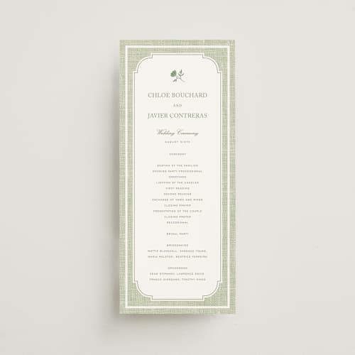 This is a garden unique wedding programs with standard by Kelly Schmidt called summer linen printing on signature in standard