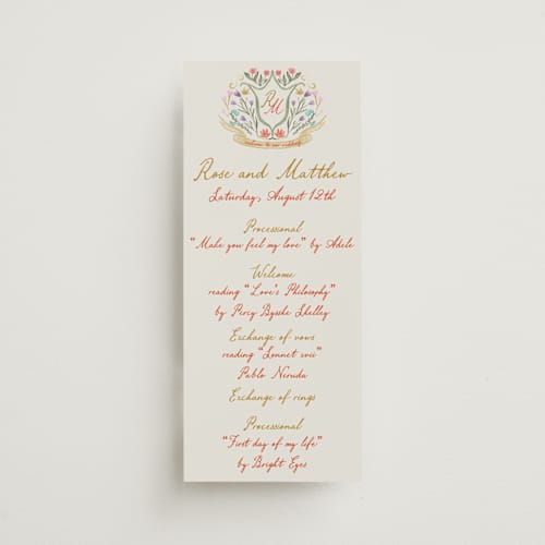 This is a sunset unique wedding programs with standard by Maja Cunningham called chantilly printing on signature in standard