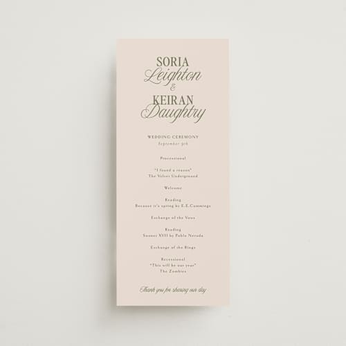 This is a meadow unique wedding programs with standard by Melanie Kosuge called soria printing on signature in standard