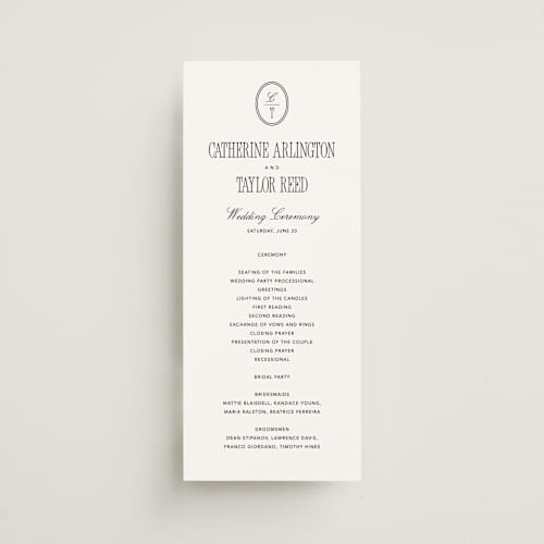 This is a silk unique wedding programs with standard by Kelly Schmidt called formal minimalist printing on signature in standard