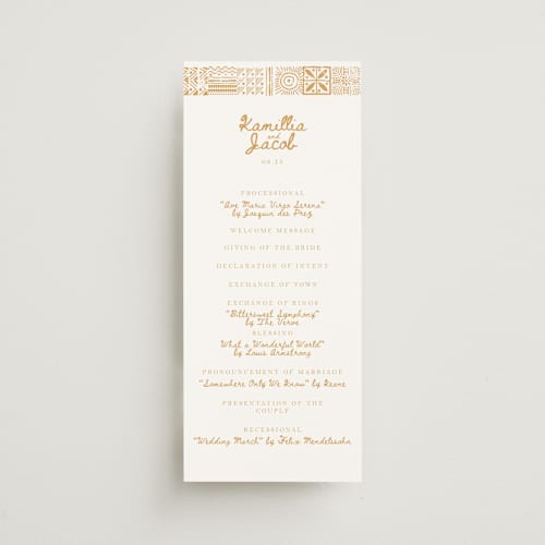 This is a amber unique wedding programs with standard by Selima Akhter called tribal rythm printing on signature in standard