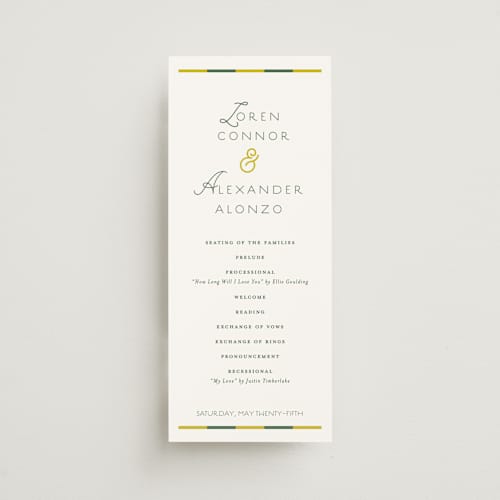 This is a citrus unique wedding programs with standard by Angela Quan called grid printing on signature in standard