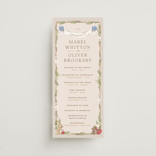 This is a forest floo unique wedding programs with standard by Erin L. Wilson called disney's snow white someday printing on signature in 4x9