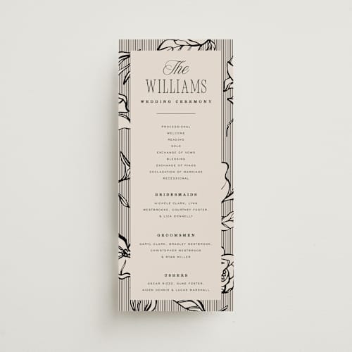 This is a noir unique wedding programs with standard by Pixel and Hank called linea printing on signature in standard