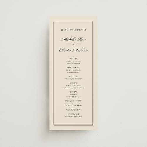 This is a cream unique wedding programs with standard by Ryan Nicole called uptown formal printing on signature in standard