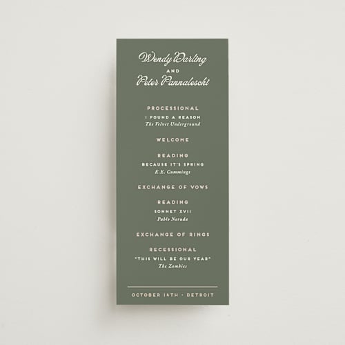 This is a garden unique wedding programs with standard by Snow and Ivy called penumbra printing on signature in standard