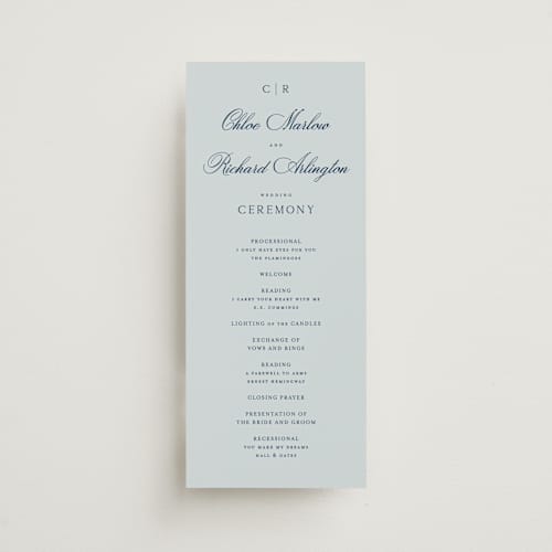 This is a sky unique wedding programs with standard by Kelly Schmidt called landscape script printing on signature in standard