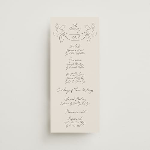 This is a vintage unique wedding programs with standard by Kelly Watkins called felicity printing on signature in standard