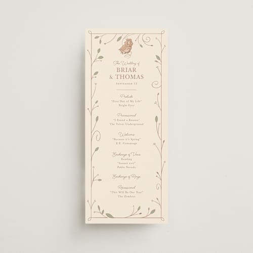 This is a autumn unique wedding programs with standard by Morgan Ramberg called disney storybook printing on signature in 4x9