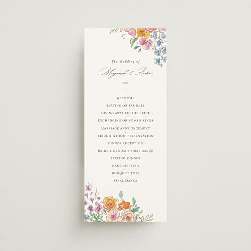 This is a tropical unique wedding programs with standard by Itsy Belle Studio called floral pop printing on signature in 4x9