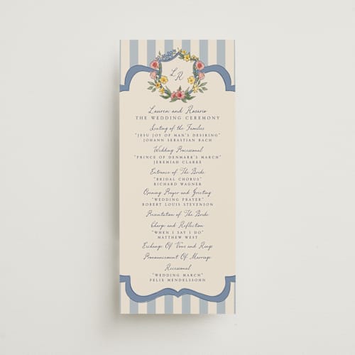 This is a cornflower unique wedding programs with standard by Chris Griffith called a wedding in low country printing on signature in 4x9