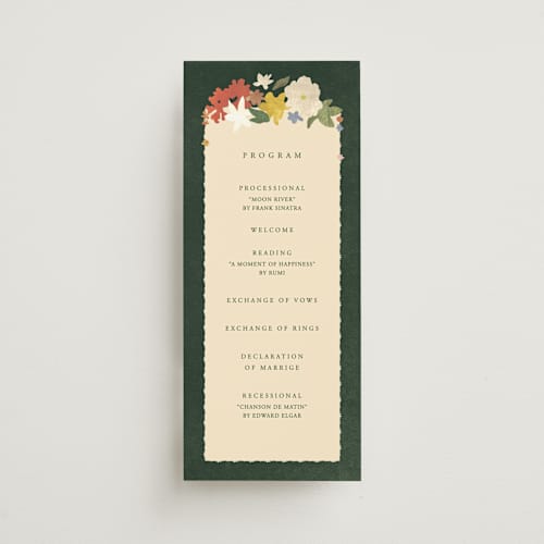 This is a garden unique wedding programs with standard by Sumak Studio called all the flowers of the world printing on signature in 4x9