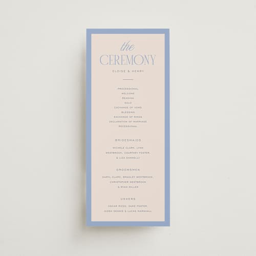This is a canopy unique wedding programs with standard by Pixel and Hank called threaded printing on signature in 4x9