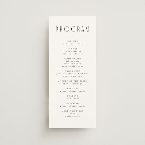 This is a snow unique wedding programs with standard by Lori Wemple called photo printing on signature in 4x9