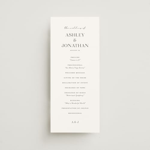 This is a porcelain unique wedding programs with standard by Eric Clegg called have and hold printing on signature in 4x9