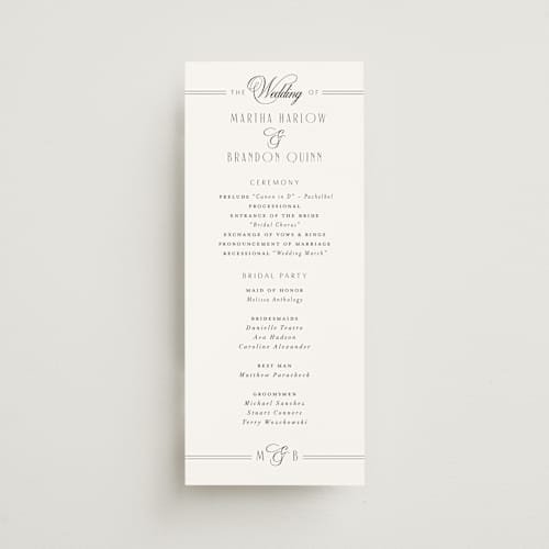 This is a tuxedo unique wedding programs with standard by Nicoletta Savod called black tie elegance printing on signature in 4x9