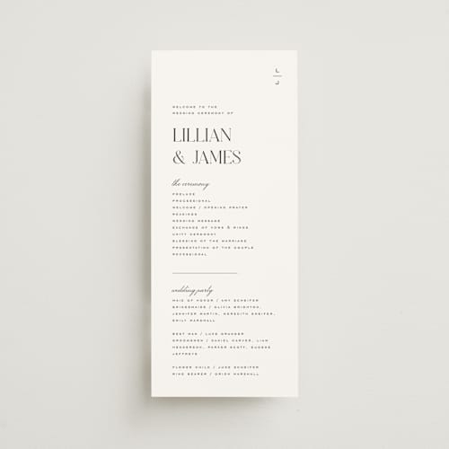 This is a diamond unique wedding programs with standard by Heather Cairl called clarity printing on signature in 4x9
