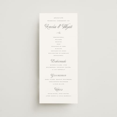 This is a snow unique wedding programs with standard by Pixel and Hank called terra printing on signature in 4x9