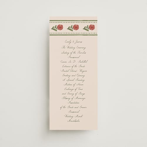 This is a coral fern unique wedding programs with standard by Chris Griffith called wedding tapestry printing on signature in 4x9