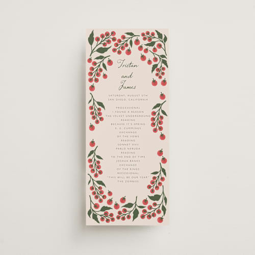 This is a tomato unique wedding programs with standard by Katharine Watson called cherry tomatoes printing on signature in 4x9