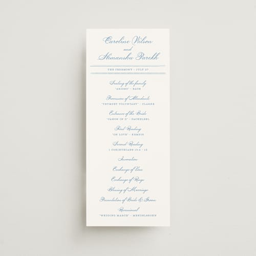 This is a capri unique wedding programs with standard by Creo Study called royalty printing on signature in 4x9