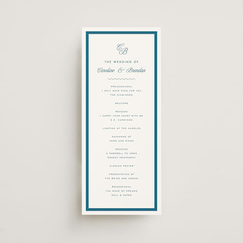 This is a ocean unique wedding programs with standard by Kelly Schmidt called coast printing on signature in 4x9