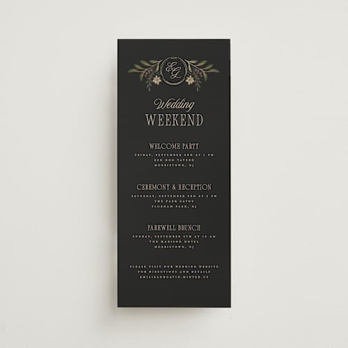 This is a noir ceremony reception essentials with foil pressed by Randi Cirelli called emilie printing on signature in 4x9
