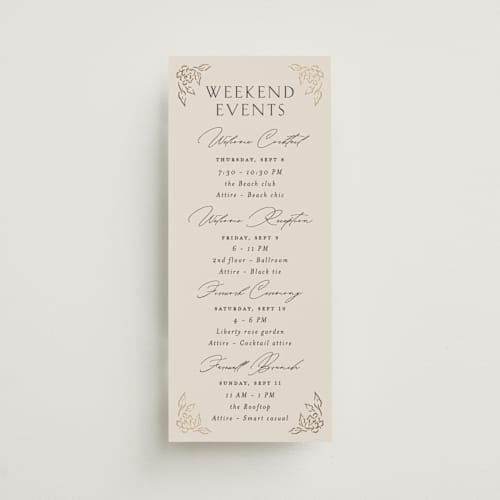 This is a blush meadow ceremony reception essentials with foil pressed by Grae called dancing in the garden printing on signature in 4x9