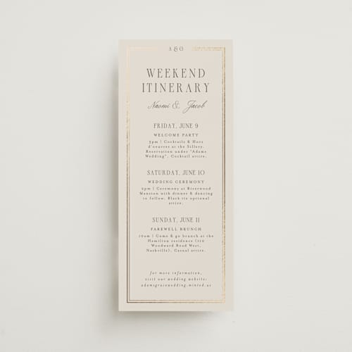 This is a champagne ceremony reception essentials with foil pressed by Nicole Walsh called grace printing on signature in 4x9