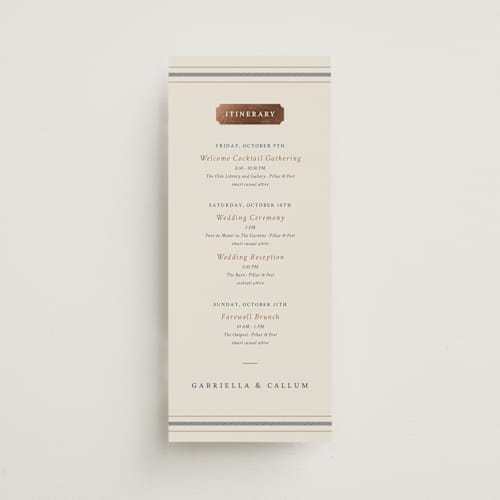 This is a midnight ceremony reception essentials with foil pressed by Sam Dubeau called equestrian printing on signature in 4x9