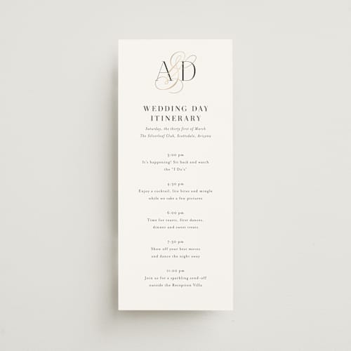 This is a cotton ceremony reception essentials with foil pressed by Jennifer Postorino called gilded ampersand printing on signature in 4x9