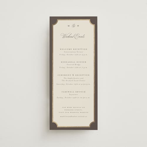 This is a cognac ceremony reception essentials with foil pressed by Emily Betts called arch frame printing on signature in 4x9