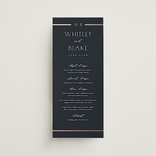 This is a ocean menu cards with foil pressed by Stacey Meacham called luster printing on signature in 4x9
