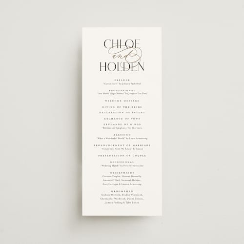 This is a sugar unique wedding programs with foil pressed by Jessica Williams called idyllic printing on signature in 4x9