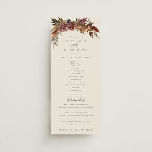 This is a autumn unique wedding programs with foil pressed by Kate Ahn called poetique printing on signature in 4x9