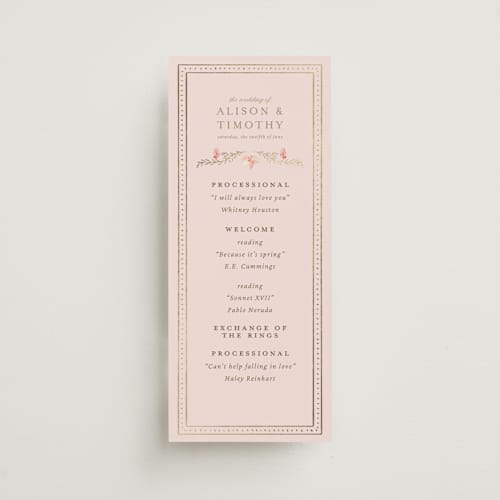 This is a versailles unique wedding programs with foil pressed by Claudia Orengo called victorian printing on signature in 4x9